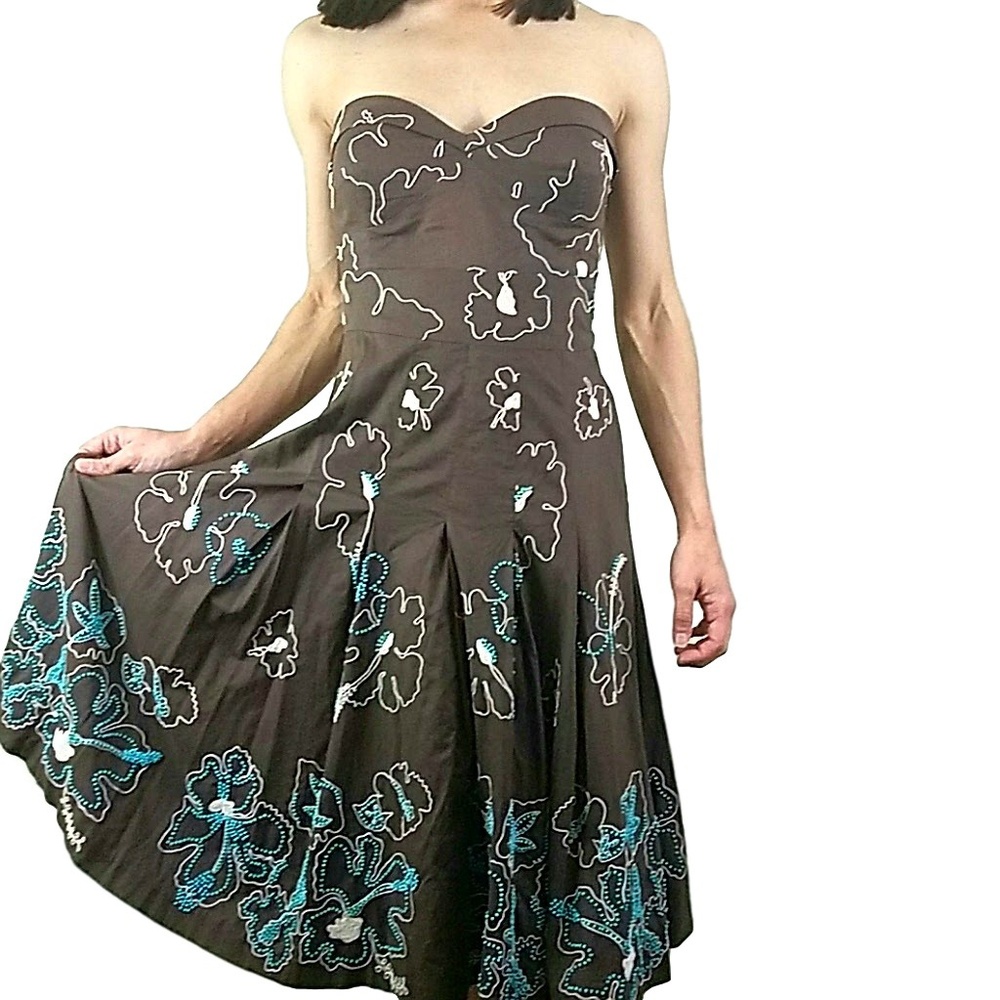 Tibi Beaded Embroidered Halter Dress